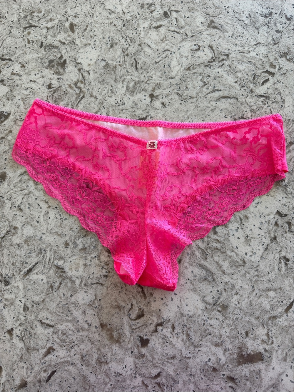 NWT LOVE PINK Women's HIPSTER Hot Pink Lace Bikini Panty